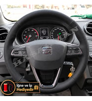 Seat Leon MK3 Dikme Direksiyon Kılıfı Premium Komple Delikli Deri Siyah Dikiş 2012-2016