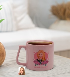 BK Gift Kişiye Özel Karikatürlü Anneler Günü Tasarımlı Pastel Pembe Middle Kupa Bardak, Anneye Hediye, Anneler Günü Hediyesi-2