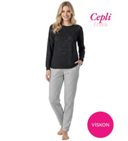 Guava Kadın Viskon Mevsimlik Uzun Kol Cepli Pijama Takımı-Üstü İnce Triko Alt Pijama Dar Kesim Jakar Kumaş (Siyah)