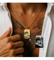 Kişiye Özel 925 Ayar Gümüş Fotoğraf Baskılı Künye Tasarımlı Kolye (Gold)