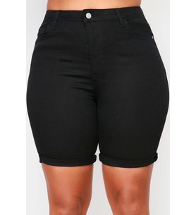 Büyük Beden Moda Denim Yüksek Bel Dar Paça Gündelik Siyah Solmayan Esnek Skinny Şort