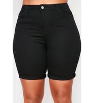 Büyük Beden Moda Denim Yüksek Bel Dar Paça Gündelik Siyah Solmayan Esnek Skinny Şort