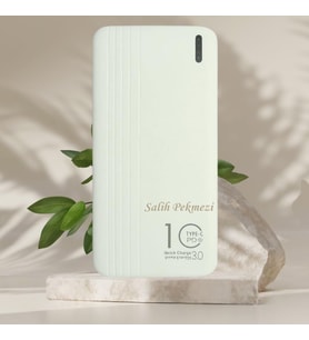 KİŞİYE ÖZEL İSİM BASKILI LED IŞIK GÖSTERGELİ HIZLI ŞARJ POWERBANK (Beyaz)