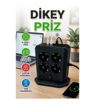 Dikey Priz Kulesi 8'li AC Priz 4 USB 2 Type-C Çocuk Korumalı Güç Dağıtıcı