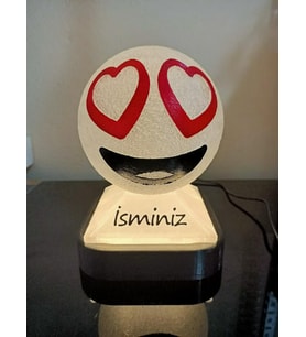 Kişiye Özel Hediyelik Isimli Kalpli Gözler Emoji Dekoratif Led Lamba - Adaptörlü (Günışığı)