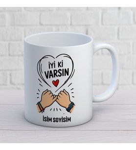 Kişiye Özel Arkadaş Tasarımlı İyi ki Varsın Yazılı İsimli Seramik Kupa Bardak