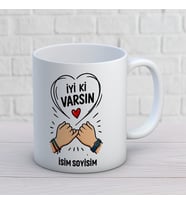Kişiye Özel Arkadaş Tasarımlı İyi ki Varsın Yazılı İsimli Seramik Kupa Bardak