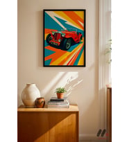 Klasik Kırmızı Roadster Pop Art, Siyah Çerçeveli Duvar Tablosu - Oto Severlere Özel