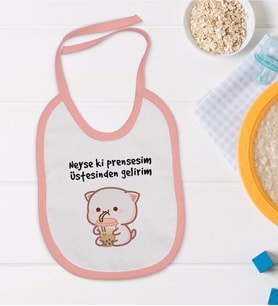 BK Kids Prensesim Üstesinden Gelirim Tasarımlı Pembe Bebek Mama Önlüğü-1
