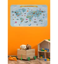 Eğitici Dünya Haritası Dünya Atlası Çocuk Ve Bebek Odası Duvar Sticker-60x105-3791