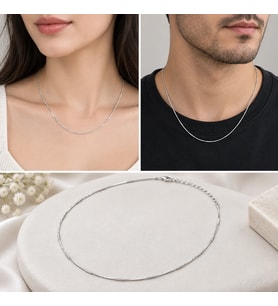 Premium Parlak ve Şık İnce Gümüş Renk Yassı Zincir 316L Çelik Kolye (45cm)