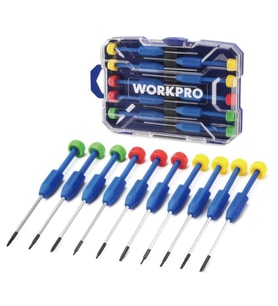 WORKPRO WP200530 CR-V 10 Parça Profesyonel Manyetik Hassas Tornavida Seti