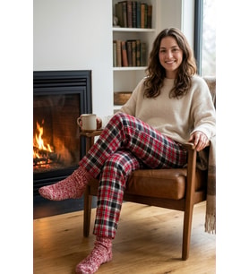 Kadın Lastikli Bel Pamuklu Pijama Altı Soft Örme Mevsimlik Ev Pantolonu Beyaz Kırmızı Çizgili
