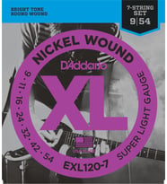 D'Addario EXL120-7 XL Nickel Serisi Elektro Gitar Tel Seti (Super Light - 09-54 - 7 Telli)
