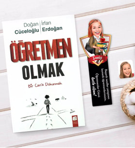 BK Gift Kişiye Özel Kadın Öğretmen Karikatürlü Ahşap Kitap Ayracı Ve Öğretmen Olmak Kitabı Hediye Seti-4