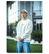 Kışlık Bisiklet Yaka Baskılı SweatShirt - Beyaz