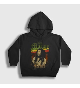 Presmono Unisex Çocuk Siyah Rebel Bob Marley Kapüşonlu Sweatshirt 265667tt