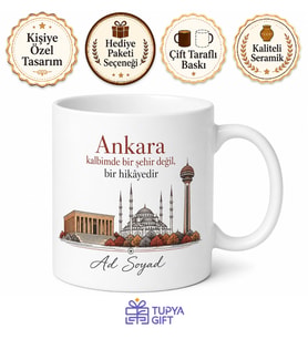 Ankara Şehir Temalı Tasarım Baskılı Kupa Bardak Hediye Porselen Mug