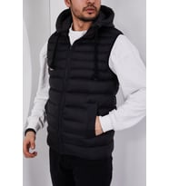 ALMİNA BONCUK DOLGU UNISEX KAPÜŞONLU ŞİŞME YELEK (Siyah)