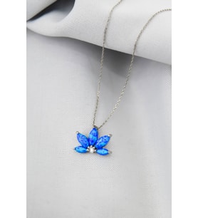 925 Ayar Gümüş Rodyum Kaplama Opal Taşlı Lotus Kolye