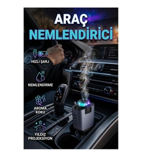 Araç İçi Şarj Cihazı Nemlendirici Aroma Difüzör ve Yıldız Işık Efektli