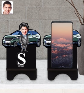 BK Gift Kişiye Özel Plakalı Erkek Peugeot 3008 Karikatürlü Ahşap Biblo Telefon Standı-1