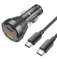 HOCO NZ12B Unimpeded PD48W USB + Type-C Araç Çakmaklı Hızlı Şarj Aleti + Type-C to Type-C Kablo (Siyah)