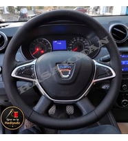 Dacia Duster Dikme Direksiyon Kılıfı Premium Komple Delikli Deri Siyah Dikiş 2018-2021