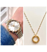 Ferrucci Zirkon Taşlı Kadın Kol Saati+%100 Çelik Dorikalı Kolye Hediye (Altın-Gümüş)