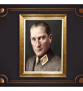 Altın Varaklı Çerçeveli Paspartulu Atatürk Tablo nl02A328 (Gold)