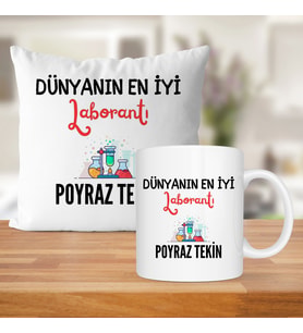 Dünyanın En İyi Laborantı Baskılı Kişiye Özel Kupa Bardak Ve Saten Yastık