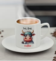 BK Gift Sevimli Çizim Önce Kahve Tasarımlı Türk Kahvesi Fincanı-1, Arkadaşa Hediye, Sevgiliye Hediye