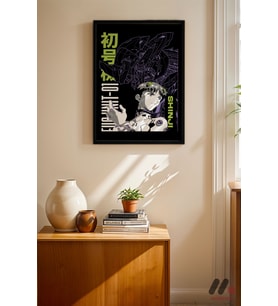 Evangelion Shinji Anime Poster, Siyah Çerçeveli Duvar Tablosu - Anime Severlere Özel