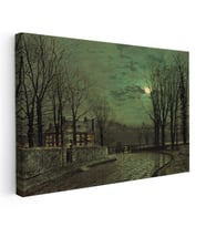 Kanvas Tablo Ay Işığı Evler Sokak Arabası John Atkinson Grimshaw Ressam Tablosu Ev Ofis Dekoru