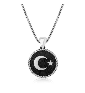 Gümüş Ay Yıldız Erkek Kolye