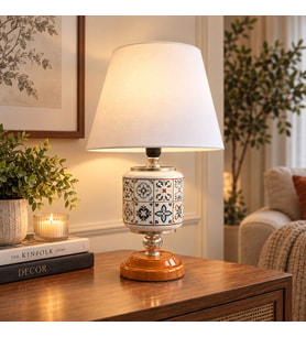 Abajur Aydınlatma Seramik Oval Ceramic Desen Beyaz Şapka GÜMÜŞ