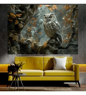 Baykuş Temalı Sanatsal Dekoratif Duvar Tablosu (70x100 cm)