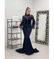 Full Dantel Balık Elbise - SİYAH