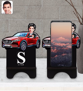 BK Gift Kişiye Özel Plakalı Erkek Mazda 6 Karikatürlü Ahşap Biblo Telefon Standı-1
