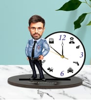 Kişiye Özel Polis Karikatürlü Ahşap Biblo Masa Saati