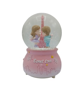Sweet Love Paris Eyfel Kar Küresi Pembe Müzikli ve Işıklı 13cm