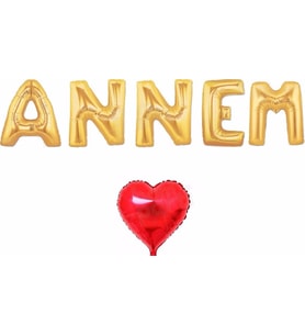 Pazariz  Gold Annem Folyo Balon Seti ve Kalp Balon