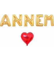 Pazariz  Gold Annem Folyo Balon Seti ve Kalp Balon