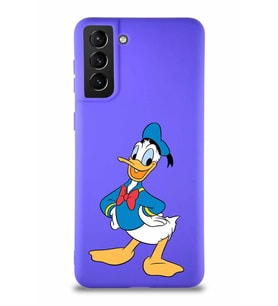 Samsung Galaxy S21 Plus Soft Premier Kapak Donald Duck-C Tasarımlı Silikon Kılıf - Mor (Şeffaf)