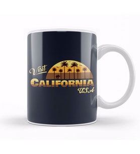 Visit California USA Sunset Retro Font Kupa Bardak Porselen