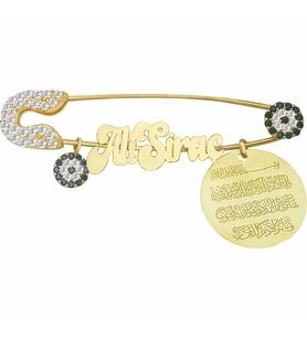 Vaoov 925 Ayar Gümüş Nazar Ayeti Ve Nazarlı Bebek İğnesi (Altın)