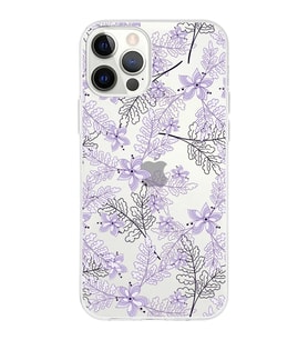 Apple iPhone 12 ProMax Uyumlu Kapak Floral Lila Tasarımlı Şeffaf Silikon Kılıf