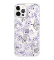 Apple iPhone 12 ProMax Uyumlu Kapak Floral Lila Tasarımlı Şeffaf Silikon Kılıf
