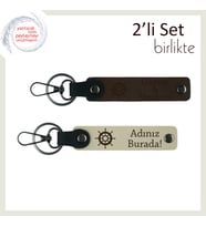 Arkadaşa Yön Gösteren Sade Hatıra, Kişisel Gemi Dümeni Anahtarlık Seti, Koyu Kahve-Sütlü Kahve