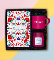 Kişiye Özel  Nescafe Fincanı, Defter, Kalem-Kokulu Cam Mum Hediye Seti